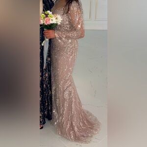 Embellished Long Sleeve Long Dress Elegant Custom-made Bridesmaid Prom Wedding